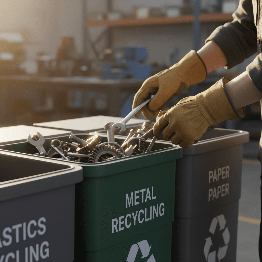 Professional hands sorting and loading tools for recycling