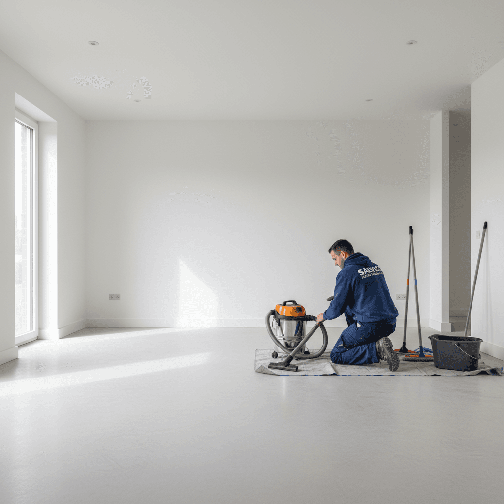Professional preparing cleared space for finishing work